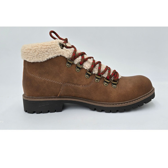 Sun + Stone Glenn Brown Faux Leather Sherpa Trim Memory Foam Boots Mens 10M - Picture 3 of 9